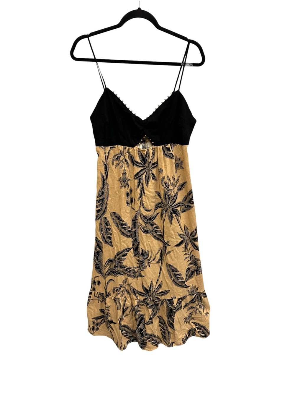 A New Day black tan tropical leaf print maxi dress with beaded trim Size M - Picture 3 of 11
